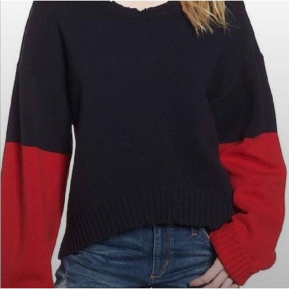 Zadig & Voltaire Clarys MM Merino‎ Wool Colorblock Sweater Navy Blue Red Small